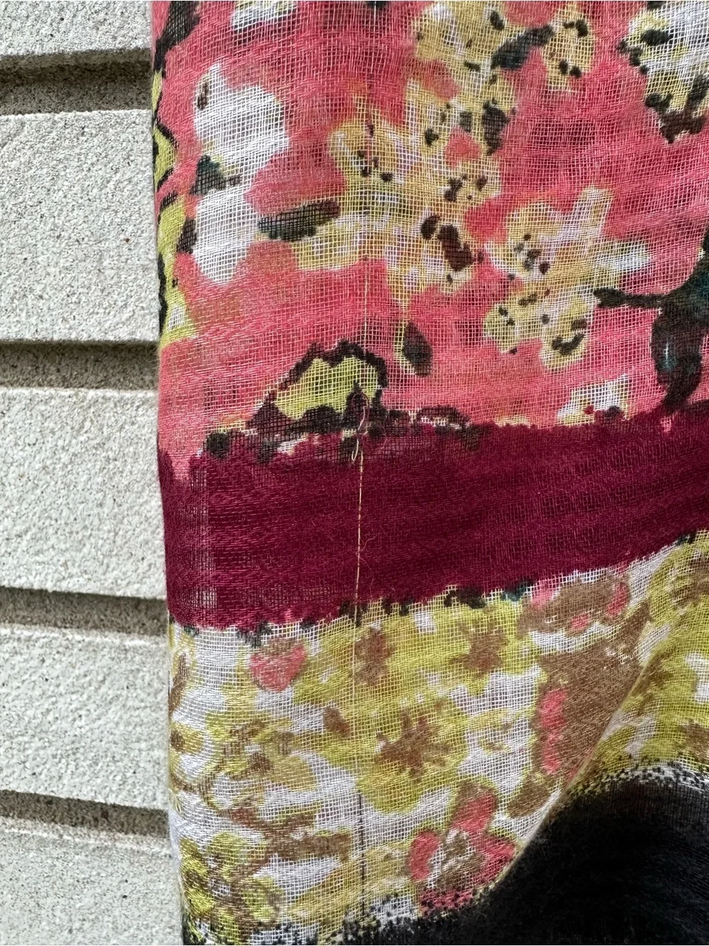 J. Jill Floral Gauze Scarf Black Fringe Boho Square Lightweight Wrap Cottagecore